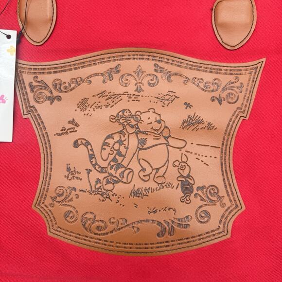 Vintage Disney Winnie the Pooh Tote Shoulder Purse Bag Red Leather Tiger Piglet - Picture 2 of 9